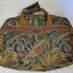 Passport Travel Bag Case Tweed Twill 16 x 12" suitcase Tapestry retro BOHO chic